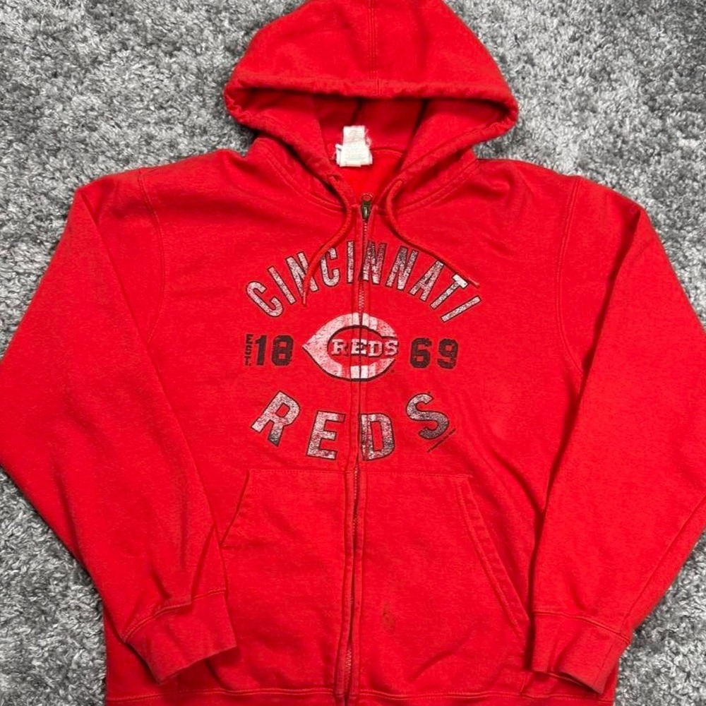 Y2K Red Majestic Athletic Cincinnati Reds zip up hoodie